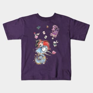 Cute Red head Alice falling in Wonderland Kids T-Shirt